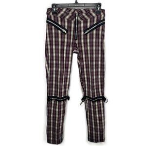 Vintage 90s Dogpile Demolition Gerl Punk Bondage Pants Size S Purple Gray Plaid